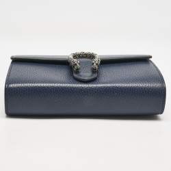 Pre Owned Gucci Navy Blue Leather Mini Dionysus Wallet On Chain