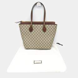 Gucci Beige Brown GG Supreme Tote Bag