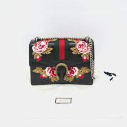Gucci Black Leather Dionysus Flower Shoulder Bag