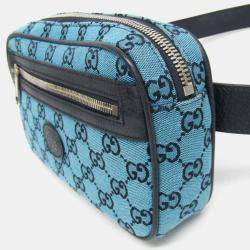 Gucci Blue Dark Navy GG Canvas Leather Waist Bag