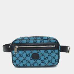 Gucci Blue Dark Navy GG Canvas Leather Waist Bag