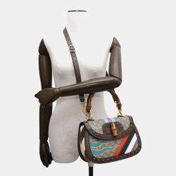 Gucci Brown Multicolor PVC Leather GG Supreme Bamboo Top Handle Bag 