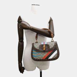 Gucci Brown Multicolor PVC Leather GG Supreme Bamboo Top Handle Bag 