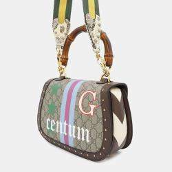 Gucci Brown Multicolor PVC Leather GG Supreme Bamboo Top Handle Bag 