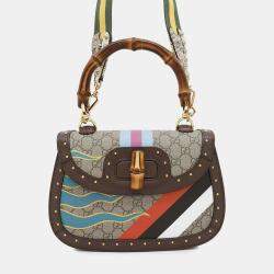 Gucci Brown Multicolor PVC Leather GG Supreme Bamboo Top Handle Bag 