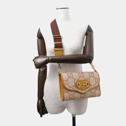 Gucci Beige Yellow Raffia Leather Horsebit Shoulder Bag