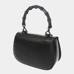 Gucci Black Leather Bamboo 1947 Handbag