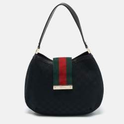 Gucci Black GG Canvas New Ladies Web Hobo