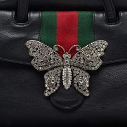 Gucci Black Leather Medium Web Butterfly Embellished Medium Linea Totem Tote