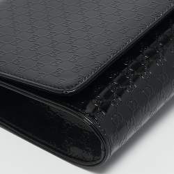 Pre Owned Gucci Black Microguccissima Patent Leather Medium Broadway Clutch