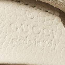 Gucci Off White Leather Logo Print Zip Pouch