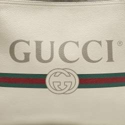 Gucci Off White Leather Logo Print Zip Pouch