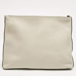 Gucci Off White Leather Logo Print Zip Pouch