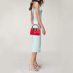 Gucci Red Leather Mini Web Sylvie Top Handle Bag
