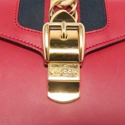 Gucci Red Leather Mini Web Sylvie Top Handle Bag