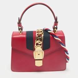Gucci Red Leather Mini Web Sylvie Top Handle Bag