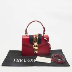 Gucci Red Leather Mini Web Sylvie Top Handle Bag
