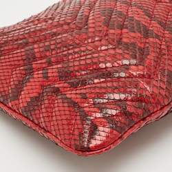 Gucci Red Matelasse Python GG Marmont Zip Pouch 