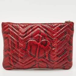 Gucci Red Matelasse Python GG Marmont Zip Pouch 
