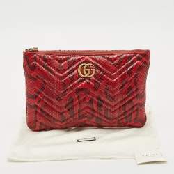 Gucci Red Matelasse Python GG Marmont Zip Pouch 