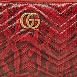 Gucci Red Matelasse Python GG Marmont Zip Pouch 