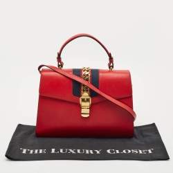 Gucci Red Leather Medium Web Sylvie Top Handle Bag