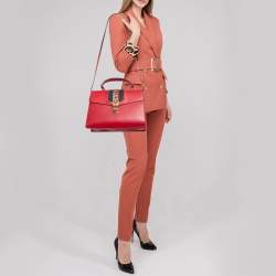 Gucci Red Leather Medium Web Sylvie Top Handle Bag