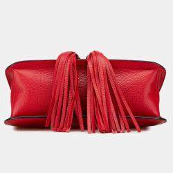 Gucci Red Leather Bamboo Daily Medium Crossbody Bag