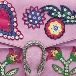 Gucci Pink Suede Medium Patched Embellished Dionysus Shoulder Bag