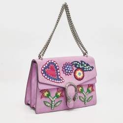 Gucci Pink Suede Medium Patched Embellished Dionysus Shoulder Bag
