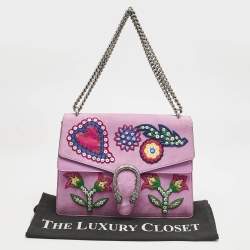 Gucci Pink Suede Medium Patched Embellished Dionysus Shoulder Bag