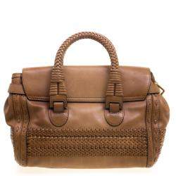 Pre Owned Gucci Brown Leather Medium Handmade Top Handle Satchel
