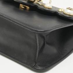 Pre Owned Gucci Black Leather Bow Pearl Embellished Shoulder Bag