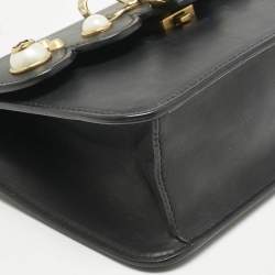 Pre Owned Gucci Black Leather Bow Pearl Embellished Shoulder Bag