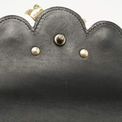 Pre Owned Gucci Black Leather Bow Pearl Embellished Shoulder Bag