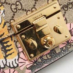 Gucci Brown/Beige GG Bengal Tiger Supreme Canvas and Leather Small Padlock Shoulder Bag