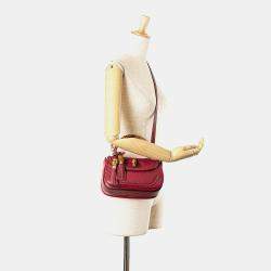 Gucci Red Small Leather New Bamboo Satchel
