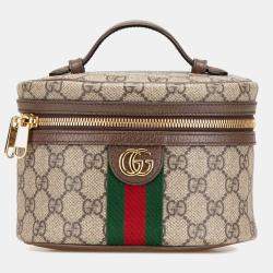 Gucci Beige Brown GG Supreme Web Ophidia Vanity Bag
