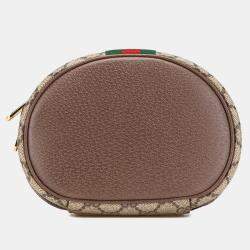 Gucci Beige Brown GG Supreme Web Ophidia Vanity Bag
