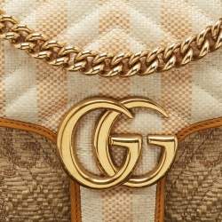 Gucci Mustard/Cream Matelassé Raffia and Leather Small GG Marmont Shoulder Bag