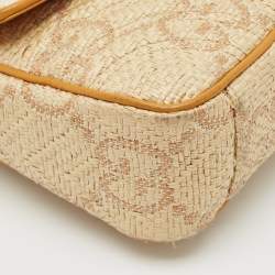 Gucci Mustard/Cream Matelassé Raffia and Leather Small GG Marmont Shoulder Bag