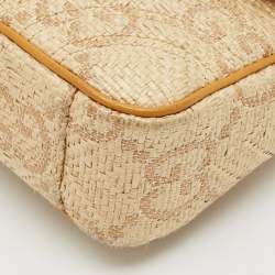 Gucci Mustard/Cream Matelassé Raffia and Leather Small GG Marmont Shoulder Bag