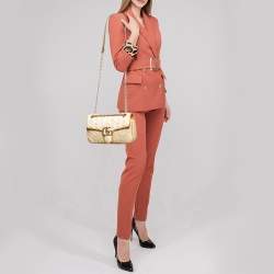 Gucci Mustard/Cream Matelassé Raffia and Leather Small GG Marmont Shoulder Bag