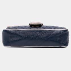 Gucci Navy Blue Small GG Marmont Leather Matelasse Torchon Flap Crossbody
