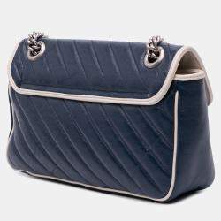 Gucci Navy Blue Small GG Marmont Leather Matelasse Torchon Flap Crossbody