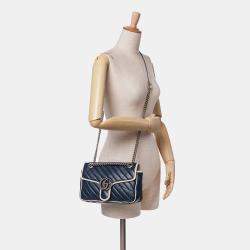 Gucci Navy Blue Small GG Marmont Leather Matelasse Torchon Flap Crossbody