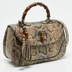 Gucci Multicolor Python Large New Bamboo Tassel Top Handle Bag