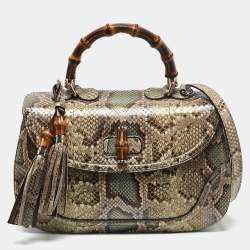 Gucci Multicolor Python Large New Bamboo Tassel Top Handle Bag