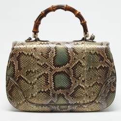 Gucci Multicolor Python Large New Bamboo Tassel Top Handle Bag