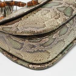 Gucci Multicolor Python Large New Bamboo Tassel Top Handle Bag